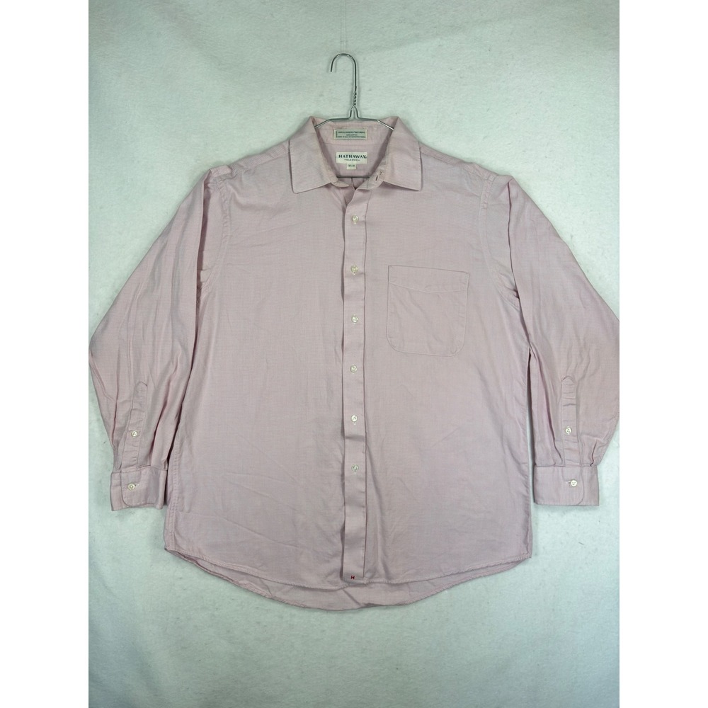 Hathaway Classic Mens Dress Shirt Pink White Micro Check Cotton 16.5 34 USA Made